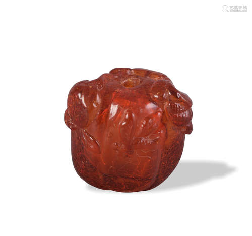 Chinese Gourd-Shaped Amber Snuff Bottle, 18th Century