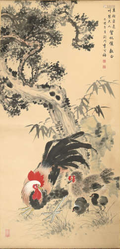 Chinese Painting of Chickens by Li Kemei for Li Libo