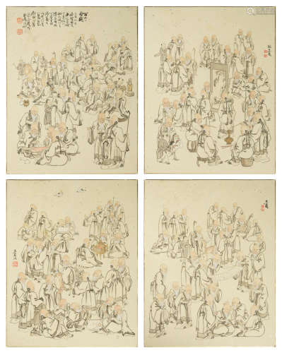 4 Chinese Paintings by Zhang Daxia for Tao Xisheng