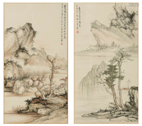 2 Chinese Landscape Paintings by Wang Wenzhong