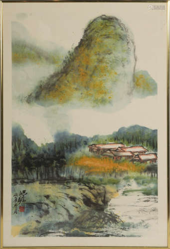 Framed Chinese Landscape Painting by Zhu Qizhan