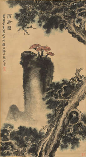Chinese Painting of a Pine Tree and Lingzhi by Zhao