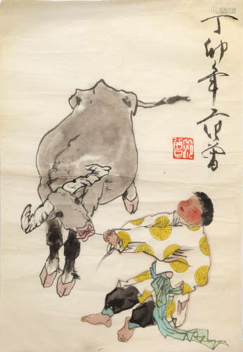 Chinese Painting of a Boy and a Buffalo by Fan Zeng