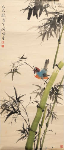 Chinese Painting of Bamboo and a Bird by Huang Huanwu