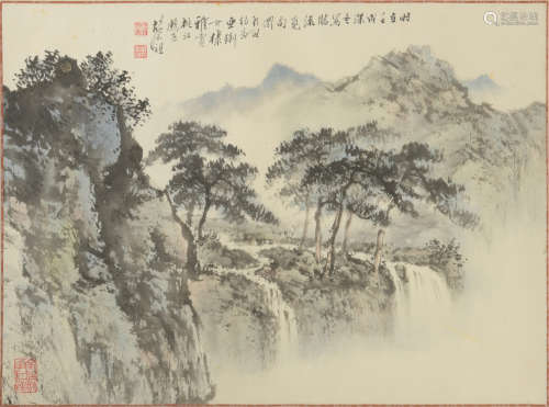 Chinese Painting of a Waterfall by Hu Nianzhu for Yali