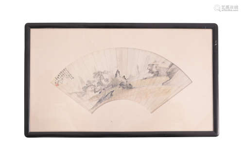 Framed Chinese Fan Painting by Seng Tuo