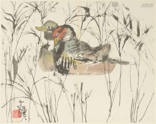 Chinese Painting of Two Mandarin Ducks by Cheng Shifa
