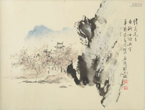 Chinese Painting of a Landscape by Hu Nianzhu for Yali