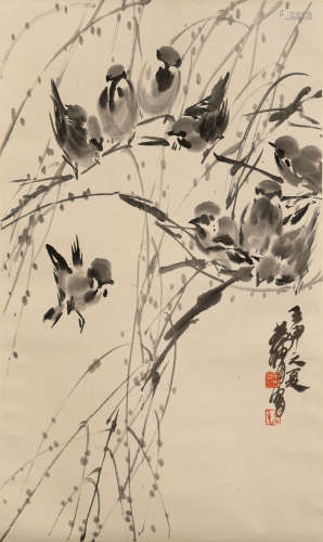 Chinese Painting of Willow and Birds by Huang Zhou
