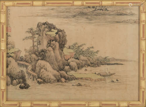 Framed Chinese Landscape Painting, Wang Jiqian