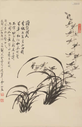 Chinese Painting of Orchid by Liu Dazhi for Ji Cang