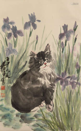 Chinese Painting of a Cat by Huang Zhou
