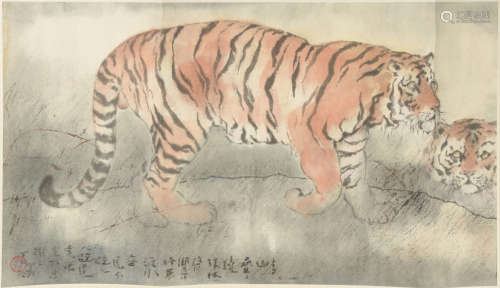 Chinese Painting of Two Tigers by Yang Shanshen