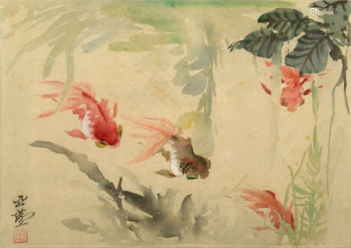 Framed Chinese Painting of Goldfish by Wang Yacheng