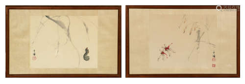 2 Framed Chinese Paintings of Insects, Lu Ketao