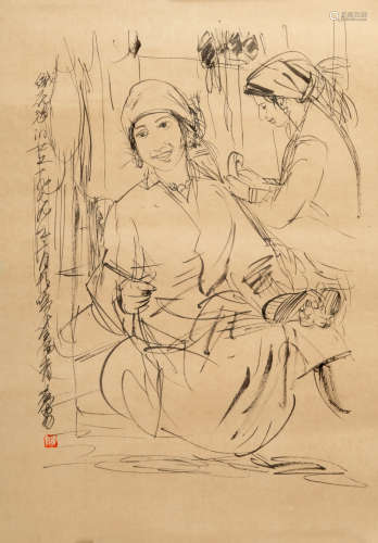 Chinese Painting of Working Ladies by Huang Zhou
