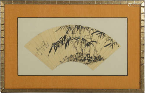 Framed Chinese Fan Painting by Yunshi