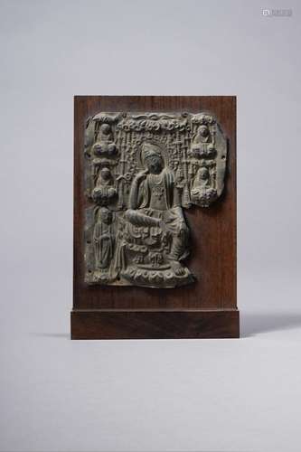 A RARE BRONZE REPOUSSE PLAQUE ( OSHIDASHIBUTSU ) OF A SEATED...