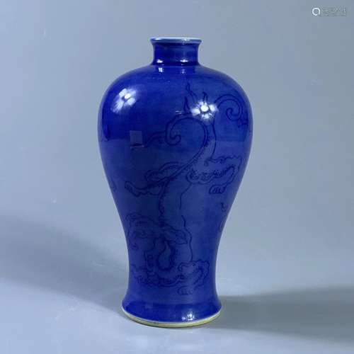 康熙藍釉青花螭龍紋梅瓶