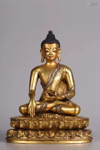 清銅鎏金錯銀釋迦牟尼佛坐像