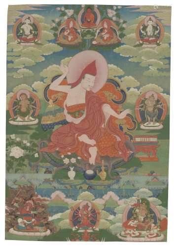 A PAINTING OF ACHARYA DHARMAKIRTI, ONE OF THE SIX ORNAMENTS ...