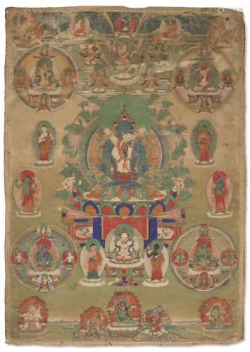 A PAINTING OF THE PEACEFUL DEITIES OF THE BARDO