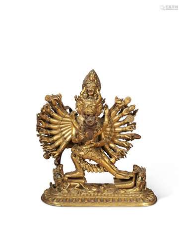 A SMALL AND FINE GILT-BRONZE FIGURE OF VAJRABHAIRAVA AND VAJ...