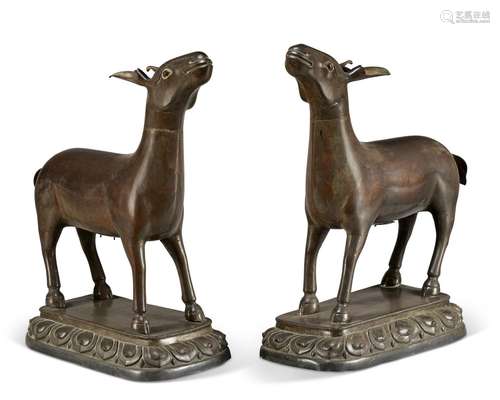 A PAIR OF LARGE BRONZE DEER