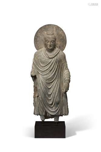 A LARGE GREY SCHIST FIGURE OF BUDDHA