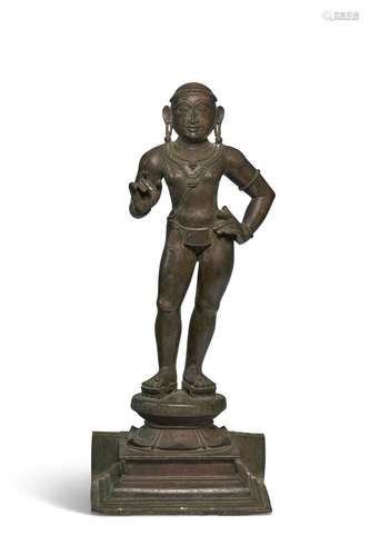 A BRONZE FIGURE OF MURUGAN AS PALANI ANDAWAR