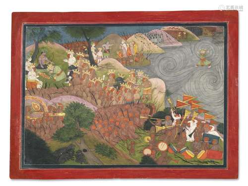 A ILLUSTRATION FROM A RAMAYANA SERIES: RAMA RECEIVES VIBHISH...