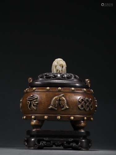 舊藏銅造雙麻繩耳香薰爐