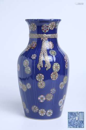 清 藍釉百花瓶