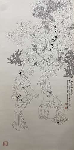 張大千 白描人物