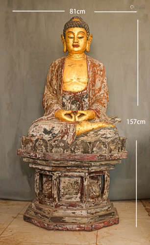 Cedar wood sticker gold Buddha statue  香柏木贴金佛像