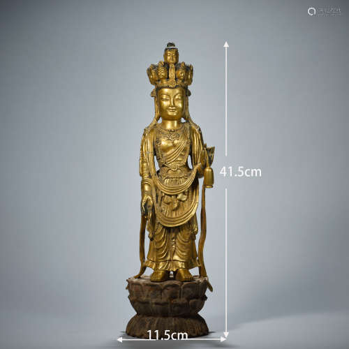 Eleven-sided Guanyin bronze gilded buddha  十一面观音铜鎏金佛