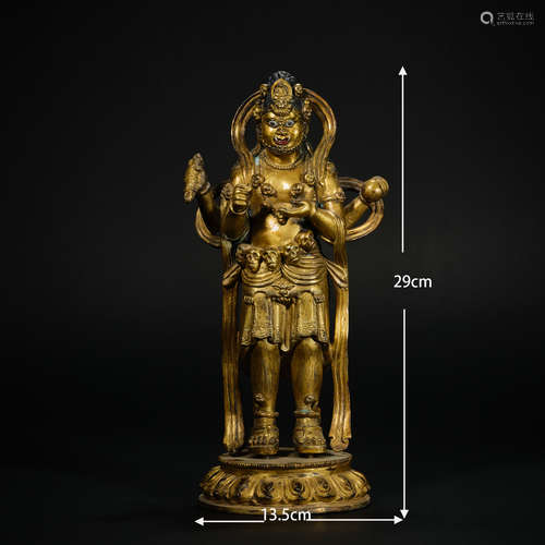 Gilded protector standing statue   鎏金护法站像