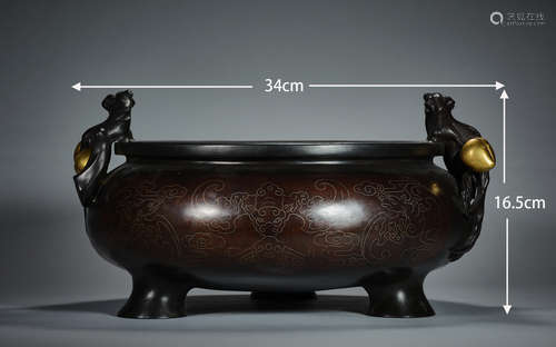 Geach branch ear pattern Fushou large incense burner   桃枝耳...