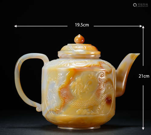 Onyx dragon phoenix pattern pot   玛瑙龙凤纹壶