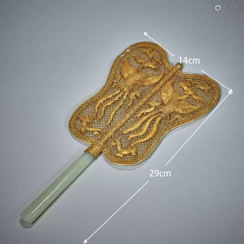 Hetian jade handle filigree phoenix fan 和田玉柄花丝凤扇