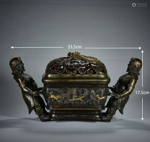 Hollow head carved dragon double incense burner 镂空首顶雕龙...