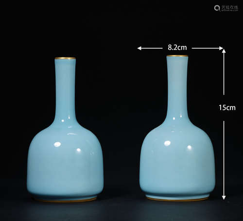 Blue grapefruit long-neck bottle pair   蓝柚长颈瓶一对