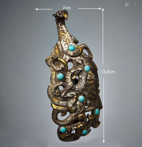 Tso gold and silver inlaid turquoise dragon eagle with hook ...