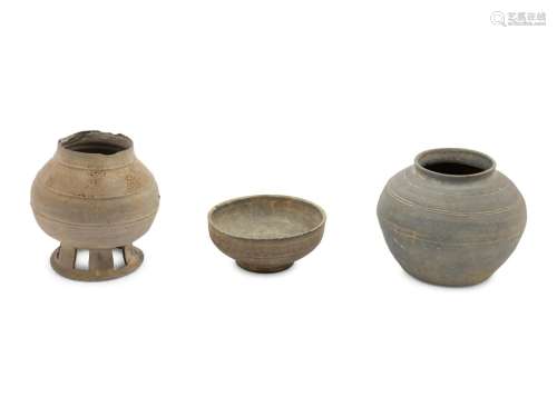 Three Korean Grey Pottery Wares - Group comprising #1,2,3 He...