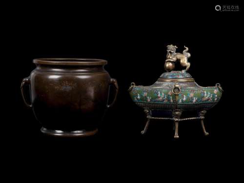 Two Japanese Bronze Articles Height of incense burner 11 7/8...