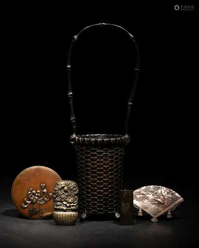 Five Japanese Mixed-Metal Scholar's Objects Height of t...