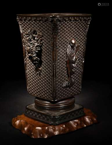 A Japanese Bronze Flower Vase Height 9 in., 23 cm.