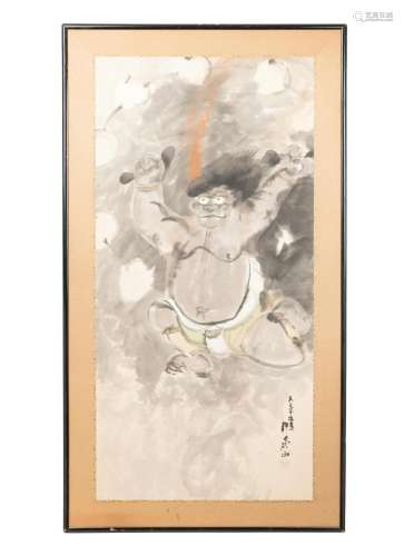 A Japanese Ink and Color Painting on Paper Image 59 x 25 in....