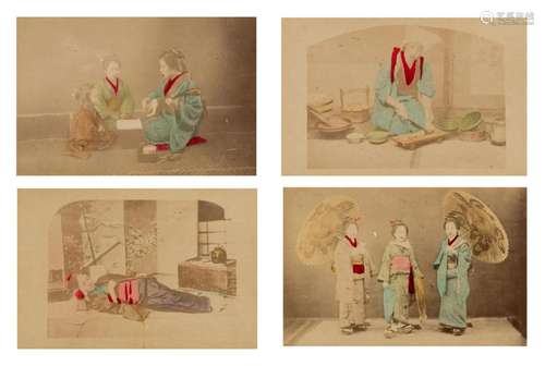 Four Japanese Hand Tinted Photographs Image: 3 5/8 x 5 1/2 i...