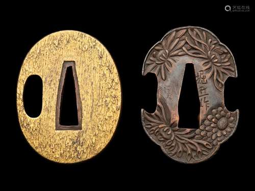 Two Soft Metal Tsuba Length of larger 2 1/4 in., 5.72 cm.